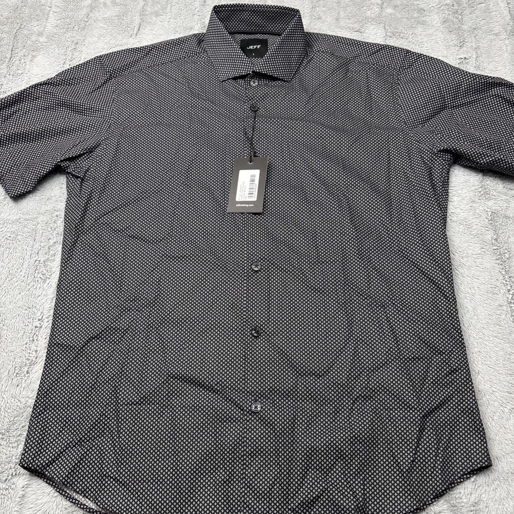 JEFF geometric White micro-pattern on black NWT LG Short‎ Sleeve